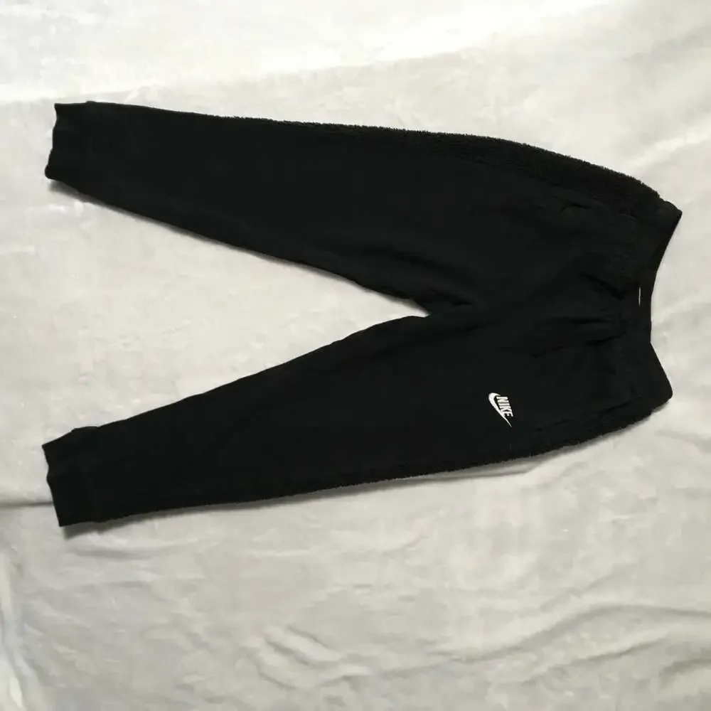 Nike Boys Black Jogger Sweatpants with Faux Fur Side Stripes